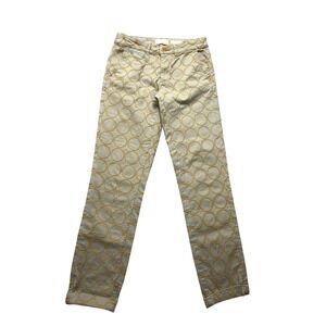 Anthropologie Pants Womens 25 Beige Chino Relaxed Straight Embroidered‎ Circles